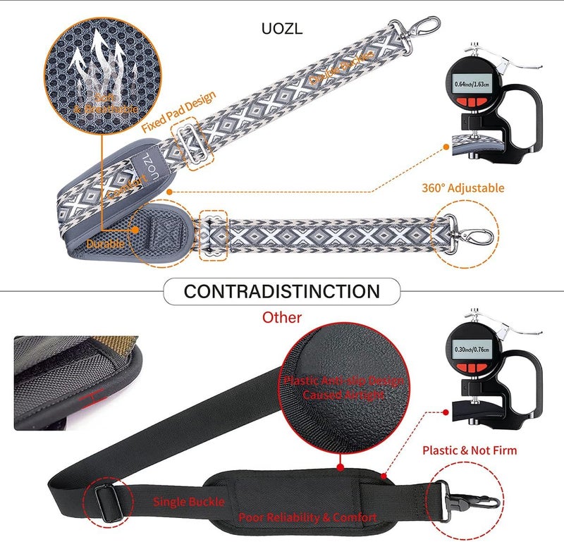 UOZL 59 Inch Shoulder Straps, Soft with Ultra-Thick Fixed Shoulder Pad, Two Way Independently Adjustable Buckle Replacement Straps for Laptop Bag Messenger Bag Tool Bag Luggage,Dark Black Grey - Image 3